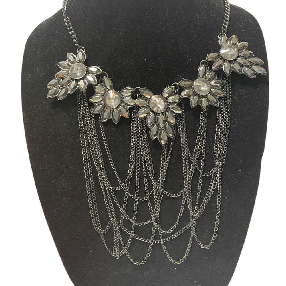 onyx black chain statement necklace multi chain